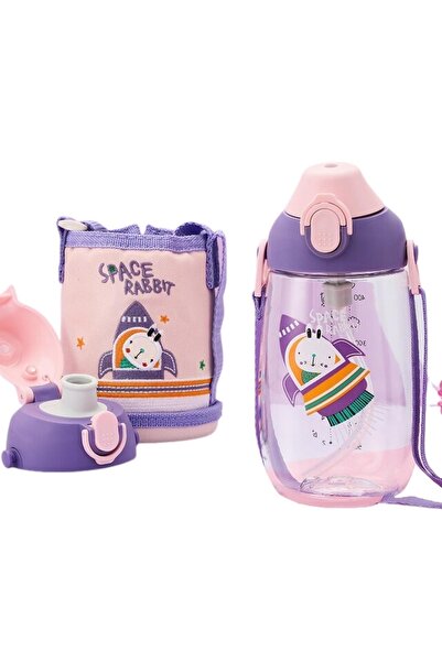 Uzspace زجاجة مياه تريتان للأطفال صغيرة الحجم 480 مل مع علبة معلقة مع شفاطات أو بدون شفاطات وغطاءين منفصلين