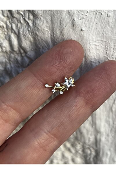 denizden silver Tekli Mini Gümüş Yıldız Taşlı Küpe - 1 Adet