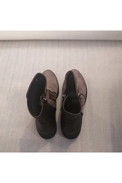 John May Kadın Hakiki Süet Vizon Deri Kahve Kombin Aplike Süslü Fermuarlı Kalın Kauçuk Tabanlı Bot