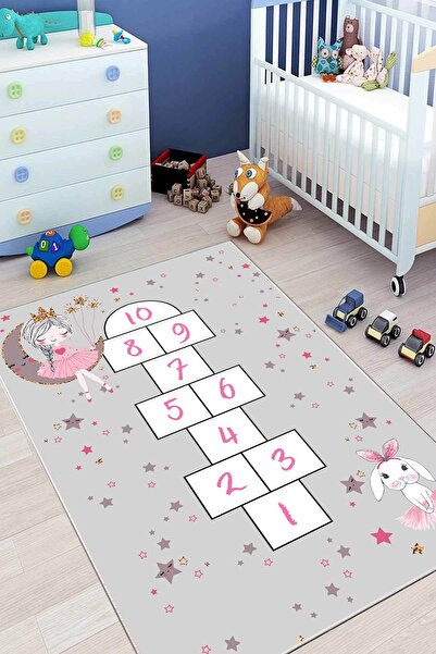 stylehome Dijital Baskılı Kaymaz Tabanlı Yıkanabilir Halı Çocuk Halısı Seksek...