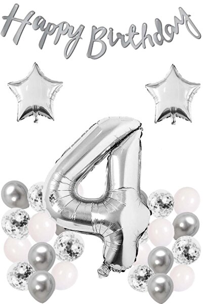 MFM Σετ μπαλόνια από ασημένιο φύλλο για πάρτι 4 ετών