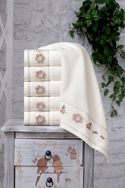 Fiesta | 50x90 Cm | Dream Duygu | 3d Nakışlı | %100 Bambu | Krem Kahve | 6 Ad...