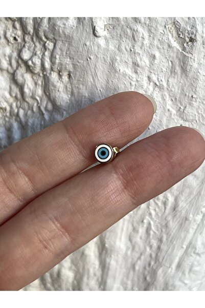 denizden silver Tekli Gümüş Mineli Nazar Boncuğu Küpe - 1 Adet