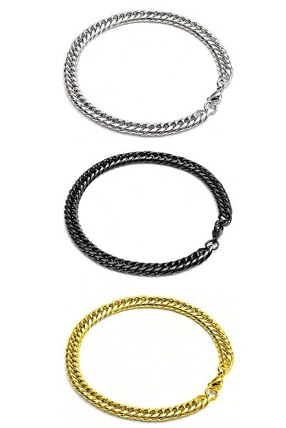 TREND COLLECTİON مجموعة من 3 أساور فولاذية متعرجة للجنسين