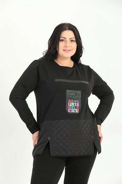 Yasem XXL Women's Large Size Colorful Text Digital Print Stone Parachute and Accessory Detail Viscose Tunic