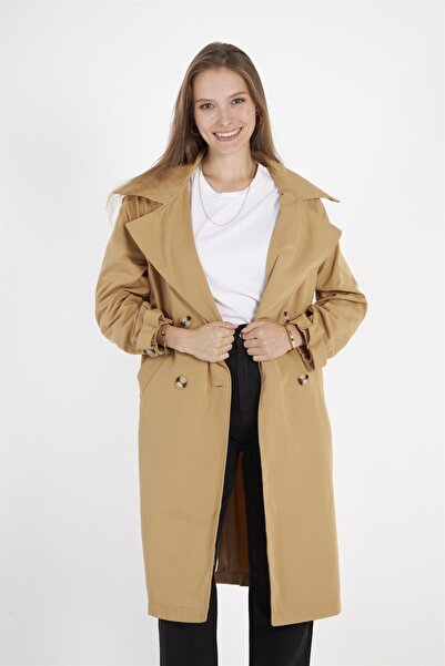PASİON By RZ Kolları Lastikli Kuşaklı Camel Trençkot