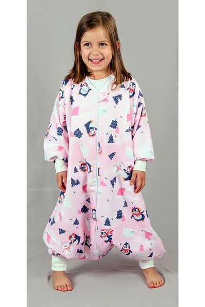 DİDABABY Winter Long Sleeve (21-24 DEGREE ROOM TEMPERATURE) 100% Cotton Flannel Pink Penguin Patterned Sleeping Bag