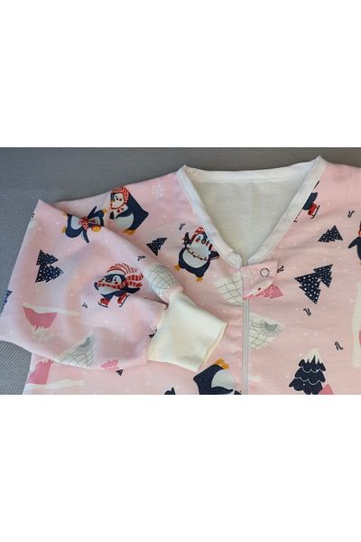 DİDABABY Winter Long Sleeve (21-24 DEGREE ROOM TEMPERATURE) 100% Cotton Flannel Pink Penguin Patterned Sleeping Bag