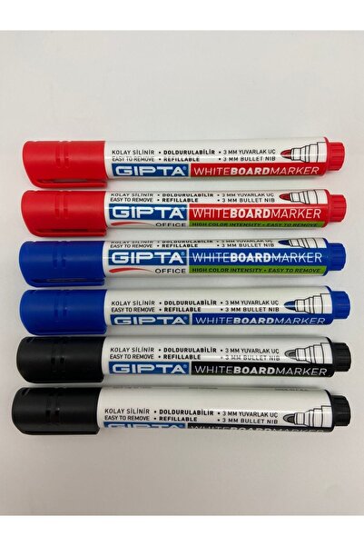 Gıpta Doldurulabilir Tahta Kalemi 6'lı 2 Siyah 2 Mavi 2 Kırmızı