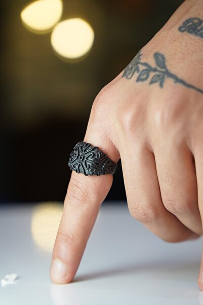 The Collection Erkek Siyah Labirent Model Ayarlanabilir Yüzük