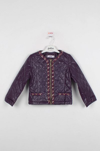incity Girl's Purple Leather Coat with Chain Detail