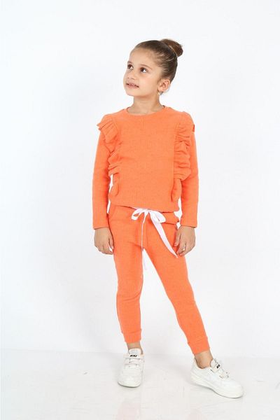 YARENKİDS Corduroy Orange Tracksuit Set for Girls