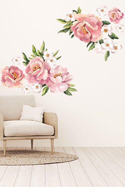 Sticker Ekspres Suluboya Çiçekler Çiçek Duvar Sticker Seti