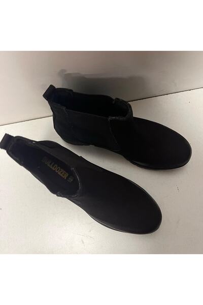 Bulldozer Kadın Siyah Renk Hakiki Nubuk Deri Sade Klasik Bağcıksız Bot Kısa 230615