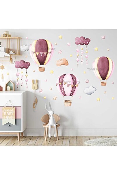 Sticker Ekspres Mürdüm Ve Pembe Balonlar Çocuk Odası Duvar Sticker Seti