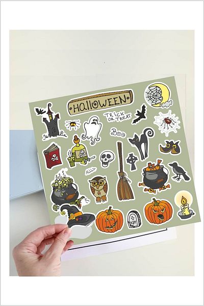 Piksel Grafik Halloween Green Sticker Set
