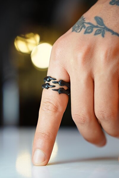 The Collection Kartal Pençesi Ayarlanabilir Siyah Erkek Yüzük