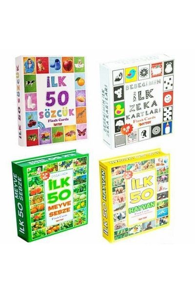 Dıytoy Yayınları 4-Piece Training Set - My First 50 Words, Fruits, Animals and Baby's First Intelligence Cards