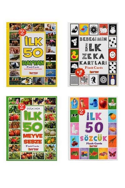 Dıytoy Yayınları 4-Piece Training Set - My First 50 Words, Fruits, Animals and Baby's First Intelligence Cards
