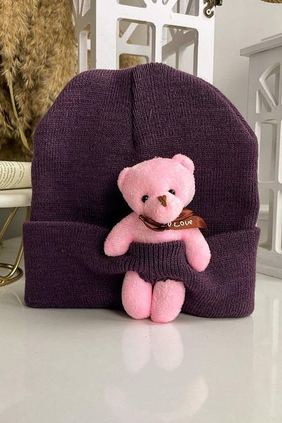 SUBU TASARIM Beanie with Plush Teddy Bear Light Purple-neon Sbt881