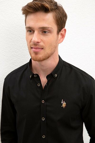 U.S. Polo Assn. Υφαντό μαύρο πουκάμισο με κανονική εφαρμογή