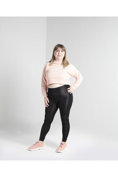 tytbtkcom Lema - Shiny Yarı Parlak Kumaş 7/8 Boy Siyah Tayt - 20005