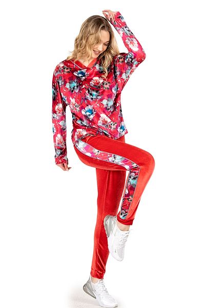 Jiber Women's Red Velvet Satin Patterned Pajamas Set Jbr-3901