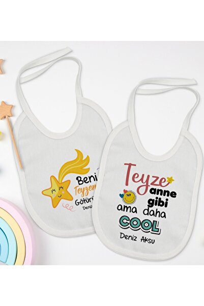 Bk Gift Kids Kişiye Özel Teyze Tasarımlı 2’li Beyaz Mama Önlüğü-1