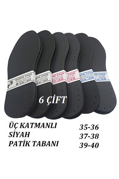 Rasim Uyar 6 Çift Siyah Deri 3 Katmanlı Patik Tabanı - Hazır Delikli Örgü Tab...