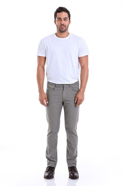 Hatemoğlu Haki Regular Fit Desenli Pamuklu 5 Cep Kanvas Pantolon