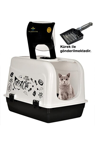 Yıldızhane Kapalı Maxi Kedi Tuvalet Kabı Üsten Açılır + Taşıma Kabı Ve Kürek