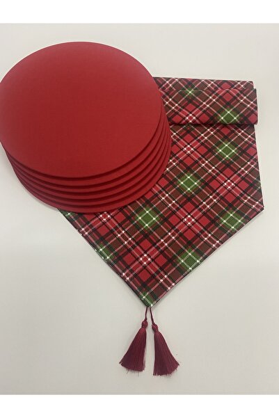 NATURAL HOME Ekose Runner Supla Takım kırmızı amerikan&servis mdf supla masa ...