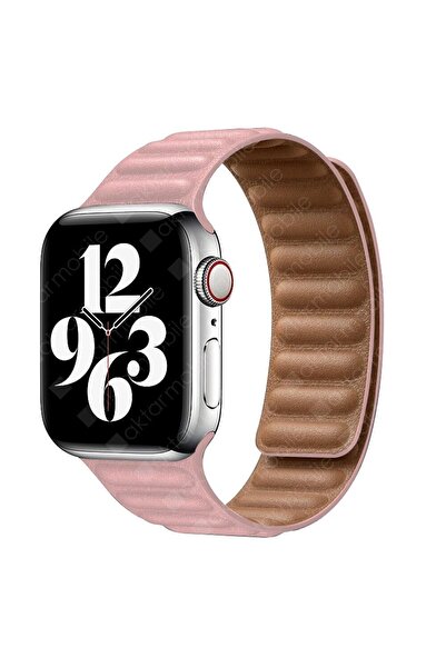 AktarMobile Watch Ultra 49 Mm Uyumlu Baklalı Model Deri Kayış Mıknatıslı Kordon