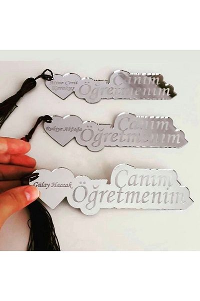 dfeventdesign Ειδικός σελιδοδείκτης από ξύλο με καθρέφτη από πλεξιγκλάς για δασκάλους Χρυσό Ασημί 20 εκ.