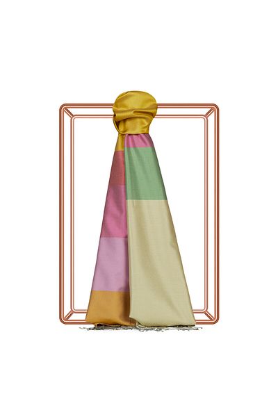 ipekevi Gold Belt Striped Silk Shawl