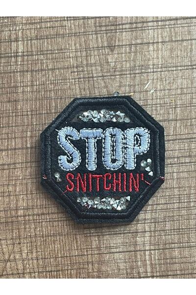 Gönülden Tasarım 6x6 cm Broderie și piatră Stop scrisă care lipsește cu călcat Aplicație Patch de armă