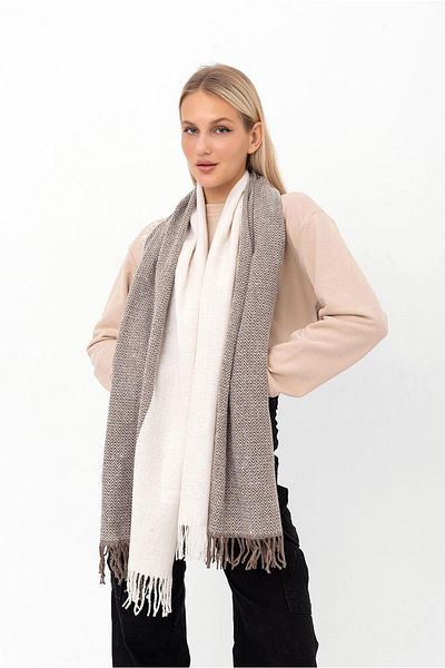 Saria Moda Soft Textured Herringbone Pattern Ecru-mink Shoulder Shawl