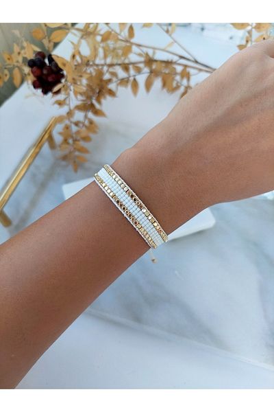 BUNİTA DESİGN Miyuki Bracelet with Gold Stone Detail