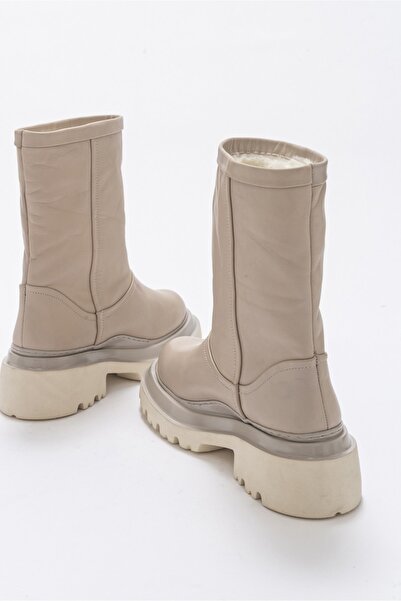 LuviShoes Tali világos bézs bőrű, valódi bőrből készült női csizma