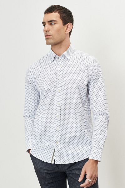 ALTINYILDIZ CLASSICS Ανδρικό πουκάμισο Λευκό-χακί Slim Fit Slim Fit με γιακά με στάμπα