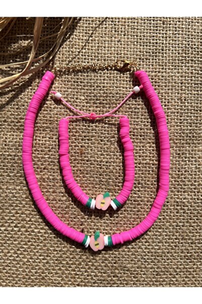 Karlay مجموعة أساور قلادة فيمو على شكل تفاحة وردية للأطفال