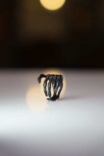 The Collection Skeleton Hand Adjustable Black Ring
