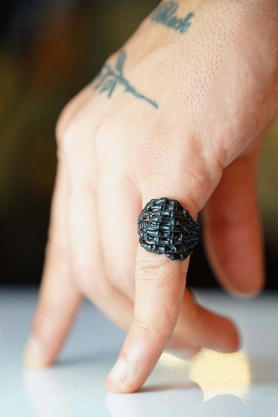 The Collection Skeleton Double Hand Shaped Adjustable Black Ring