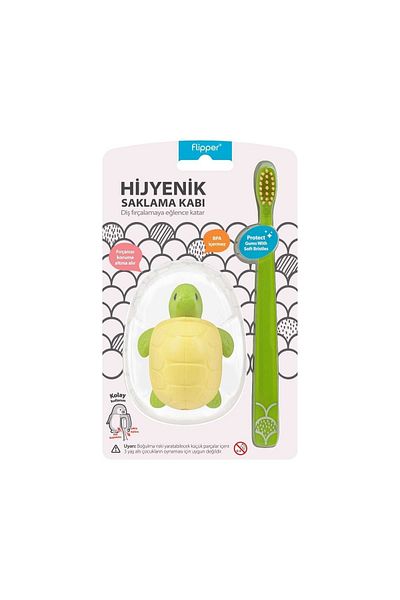 Flipper Turtle - Children's Toothbrush and Hygienic Storage Container Set