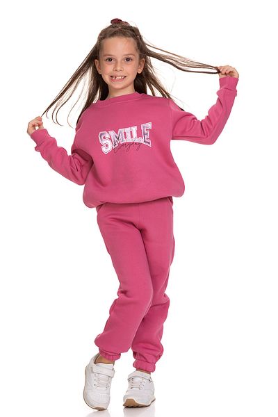 Toçka Girl's 3 Thread Thick Winter Tunic Set with Polar Inside Smile Foil Printed
