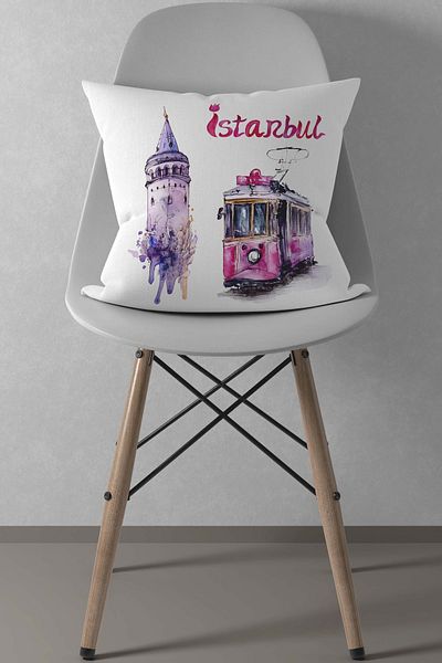 menesahome Istanbul Decorative, Galata Tower, Tram, Istanbul Decorative Throw Pillow, Galata Decor, Decorative, 43x43cm
