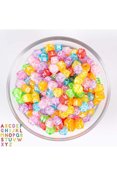 yfhobi 25 Gram - 6 Mm Küp Harf Boncuk, Karışık Renkli Şeffaf Harf Boncuk 1. K...