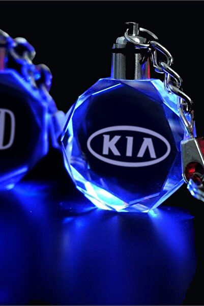 MERTKRİSTAL Kia Logolu 2d Patlatma Kristal Led Işıklı Anahtarlık, Araba Anaht...