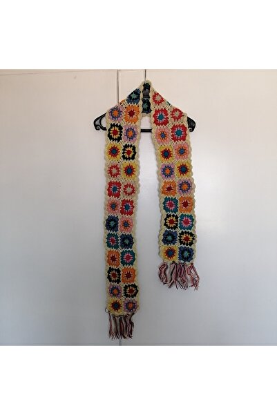 Butik Tülin Otantik Uniseks Has Yün El Örgü Çok Renkli Iplik Çiçek Motifli At...