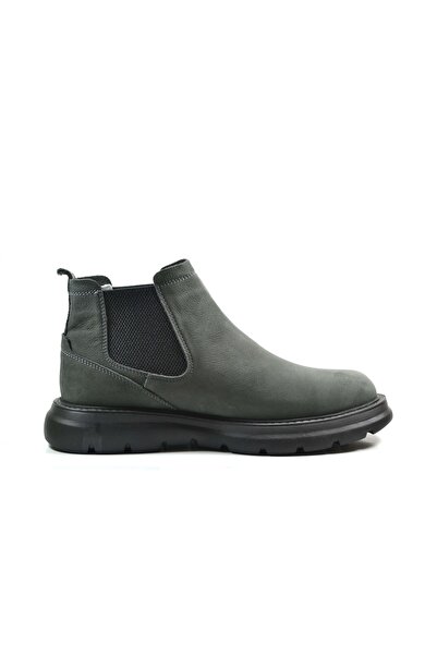 Onlo Ayakkabı Trp.7122 Hakiki Deri Nubuk Gri & Siyah Yüksek Taban Casual Erkek Bot